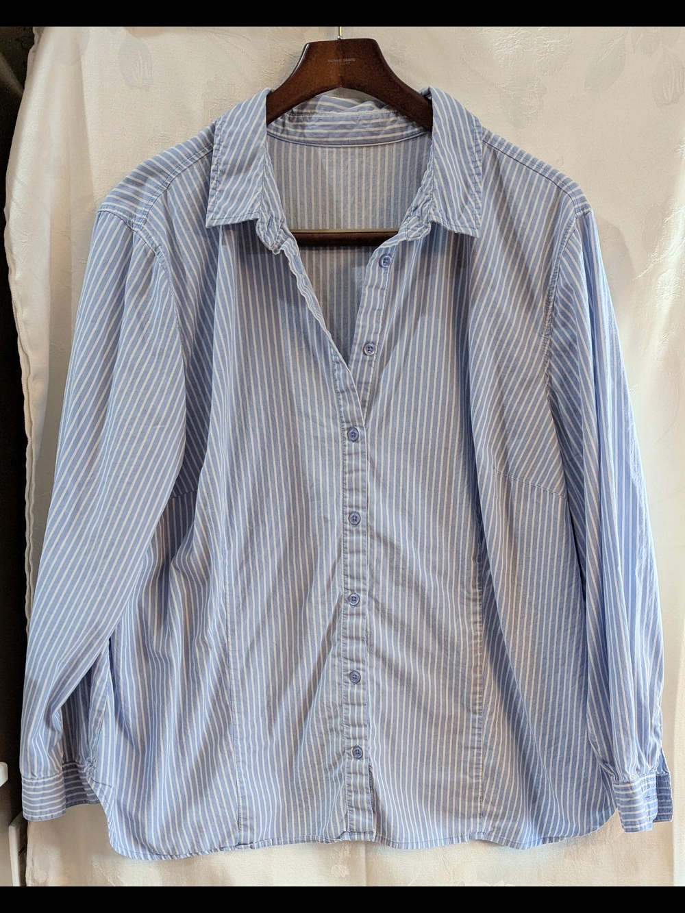 Relaxed Fit Women's Light Blue Pinstripe Button-Down Shirt